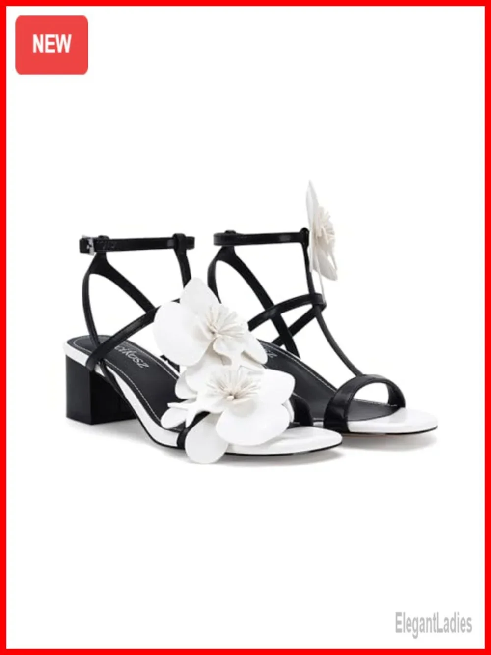 LACIKOSZ Floral Chunky Heel Strappy Sandals Faux Leather Dressy